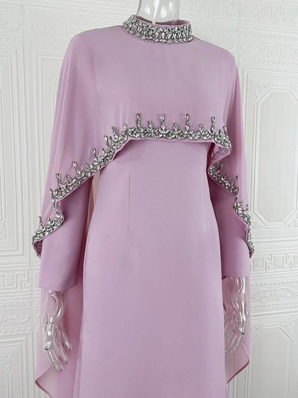 Américain européenne nouvelle mode femmes musulmanes rose couleur unie décontracté à la mode élégant à manches longues châle robe de cérémonie femme