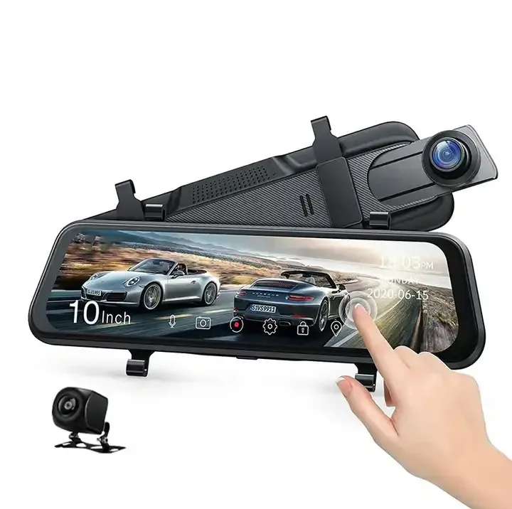 10'' Mirror Dash Cam Night Vision 1080P FHD Full Touch Screen Front and Rear View Backup Camera for Cars