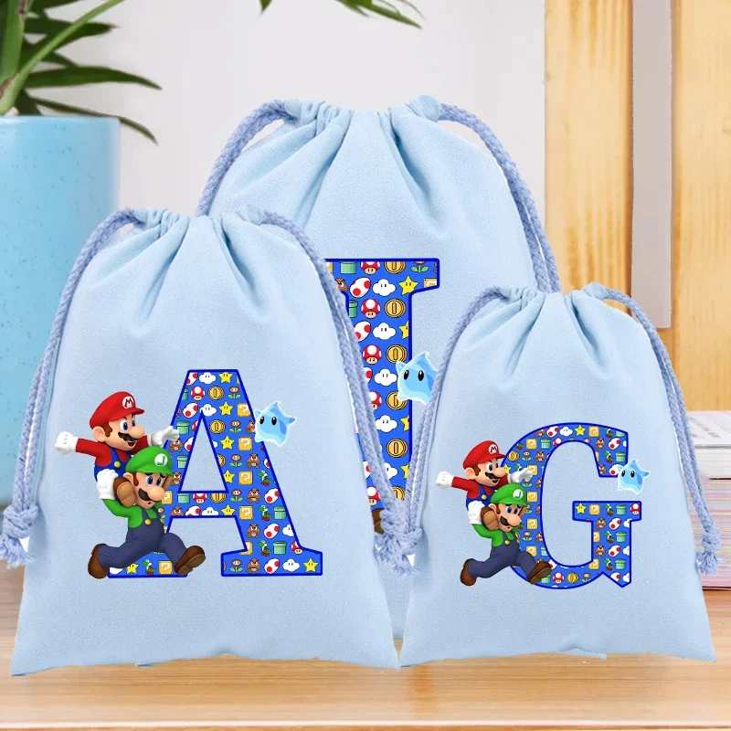 Super Marios Letter A-Z Gift Bags Kids Anime Drawstring Package Boys Girls Birthday Halloween Christmas Party Pouch Hot Sales