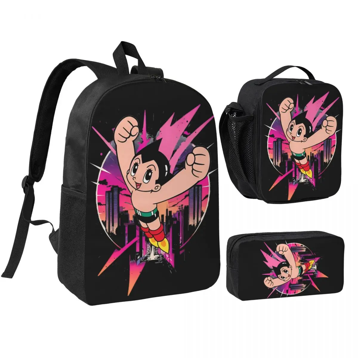 3pecs/set Astroboy Astro Boy Exploring Backpack for Teenage Back To School College Shoulder Bag Lunch bag Pencil Case