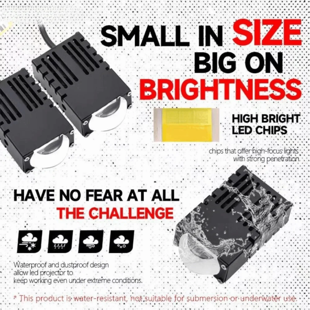 Mini LED Big Light Bumper Fogs Auxiliary Lamp for Motorcycle and Car, 5500K 3000K Waterproof Driving Lamp Spotlight