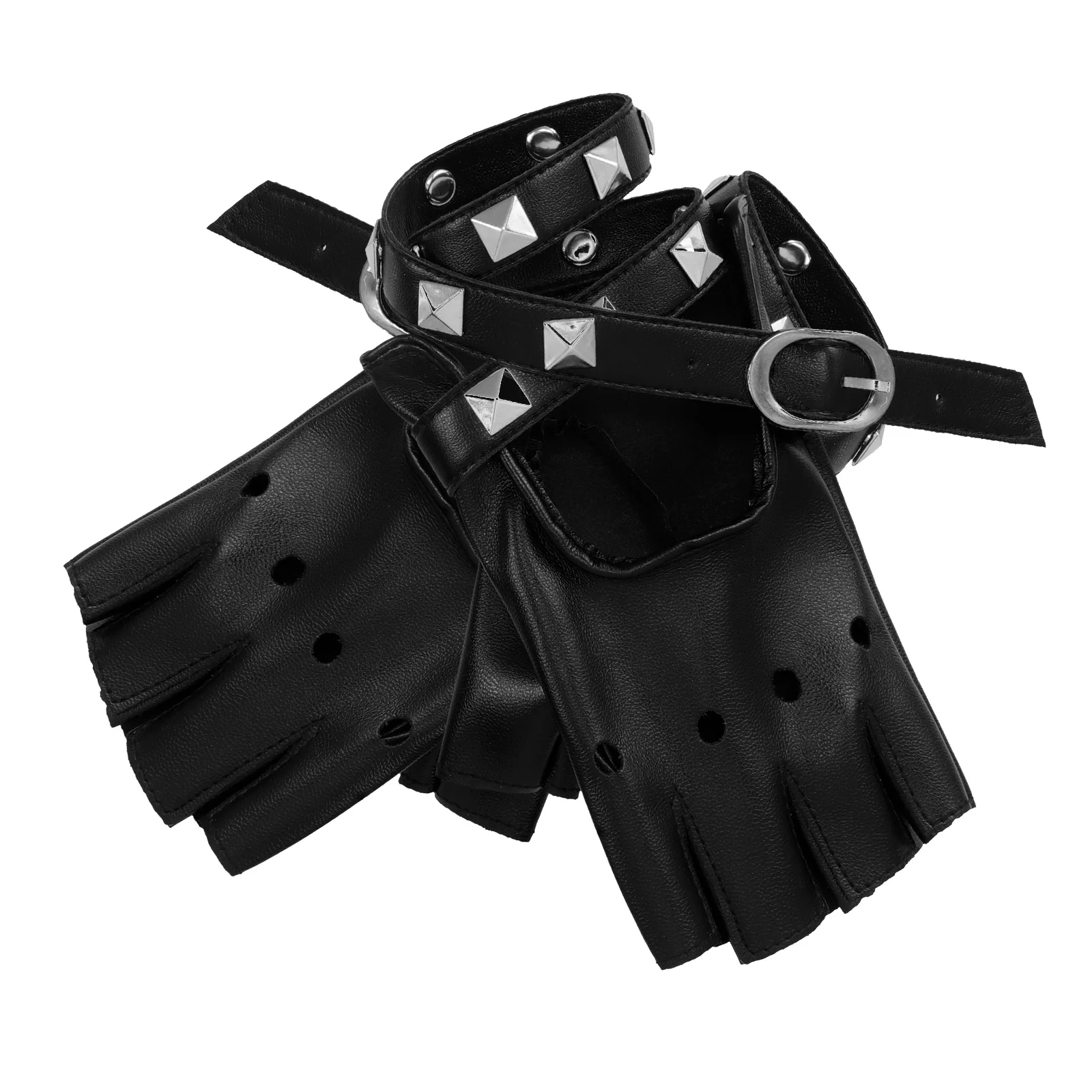 

1 пара черных полуперчаток из искусственной панк с заклепками и цепочкой, вечерние аксессуары для косплея, женские аксессуары