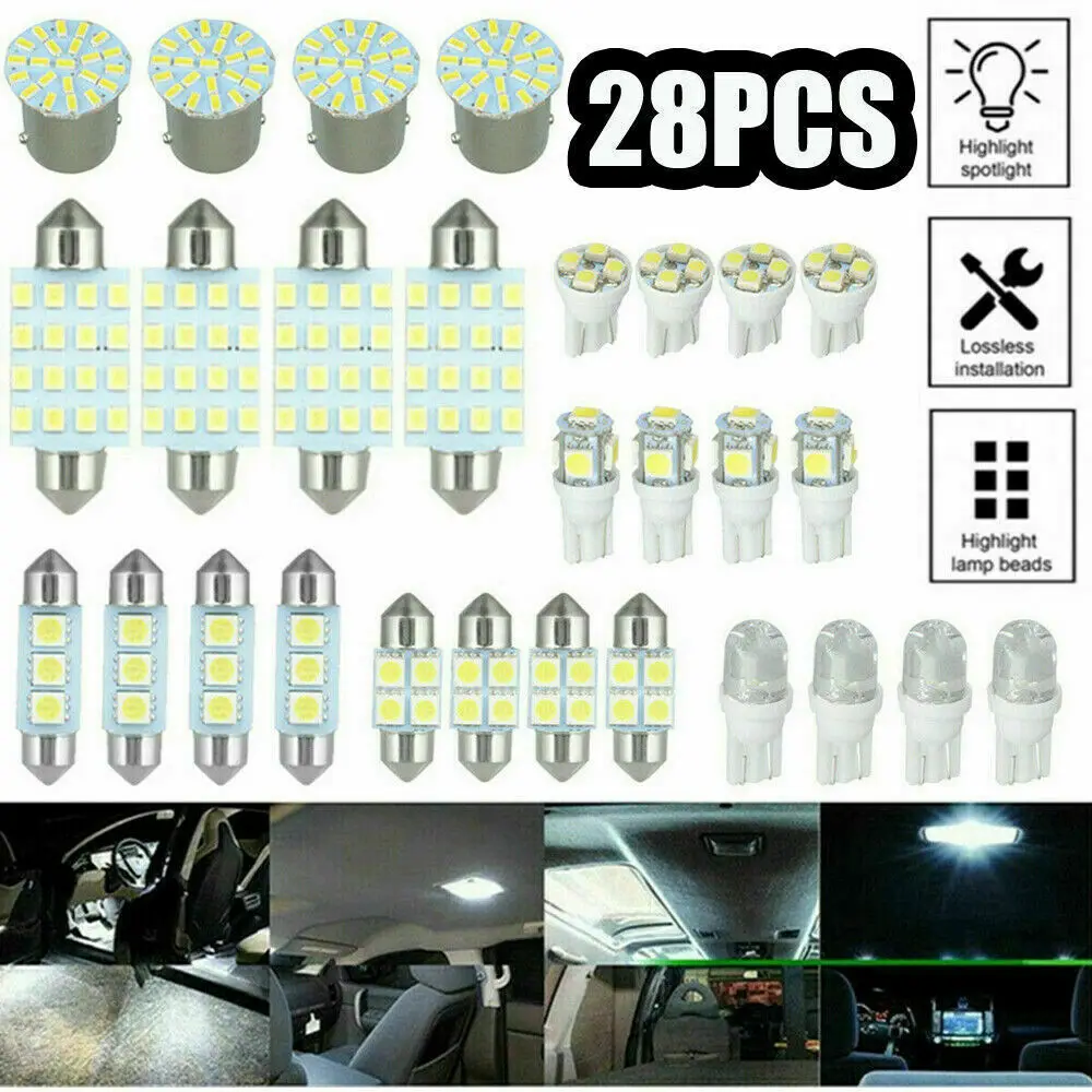 28Pcs White LED Light Bulbs Kit For Car Auto Interior Dome License Plate Lamp Replacement Car Interior Accessories Universal