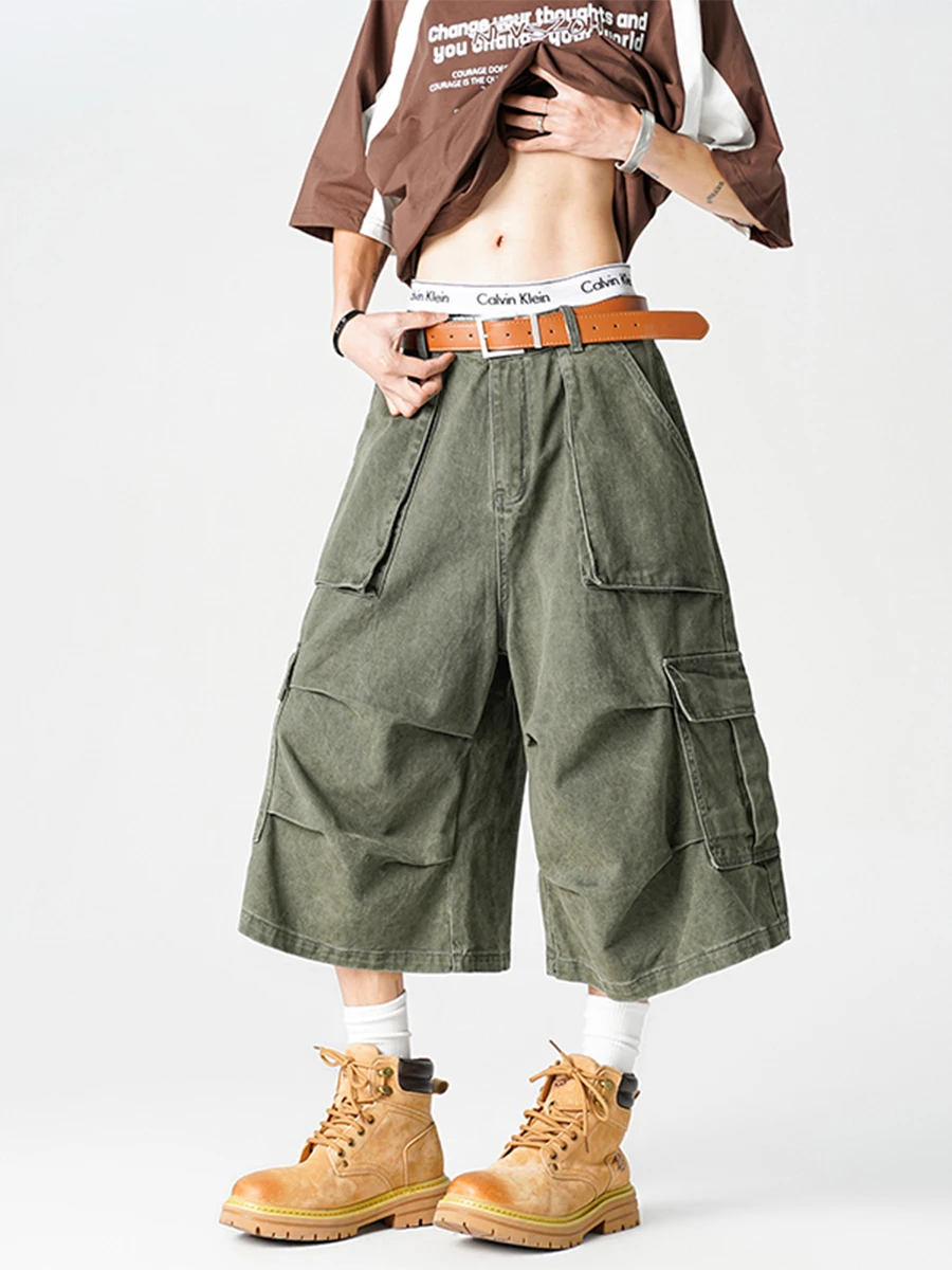 

American Sle Workwear Men's Casual Knee-Length Overalls Summer Faion Brand Cool Leisure Seven-Foot Pants