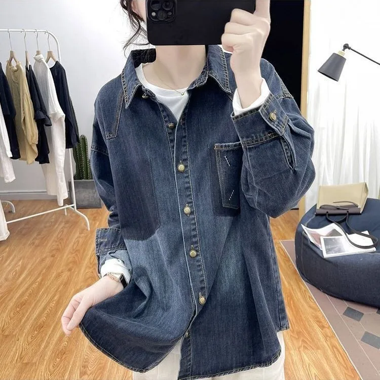 Retro Denim Shirt Loose Fit Outerwear with Pocket Design Layering Friendly Short Coat for Women Autumn Winter 2026 New Style