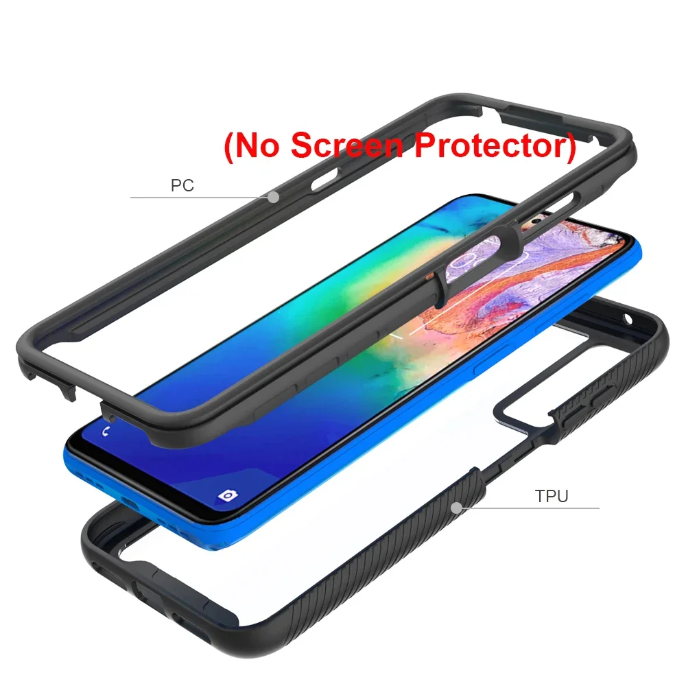 2 in 1 Hybrid Armor Shockproof Phone Case For TCL 20S 20L 20 Pro 10L Soft TPU Frame Transparent Acrylic Protective Back Cover