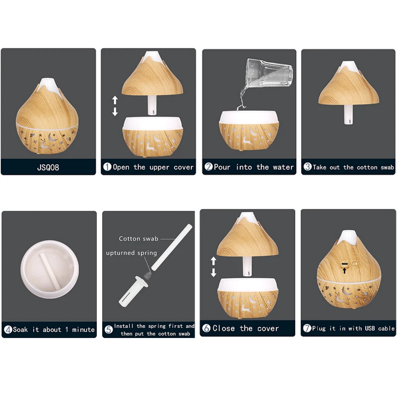 Mini USB Humidifier Wood Grain Aroma Diffuser 7 LED Color Humidifier Capacity Ultrasonic Air Humidifier Cool Mist for Home