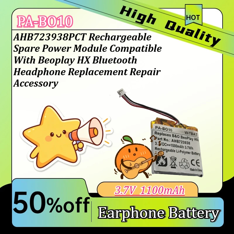 AHB723938PCT Rechargeable Spare Power Module Compatible With Beoplay HX Bluetooth Headphone Replacement Repair Accessory