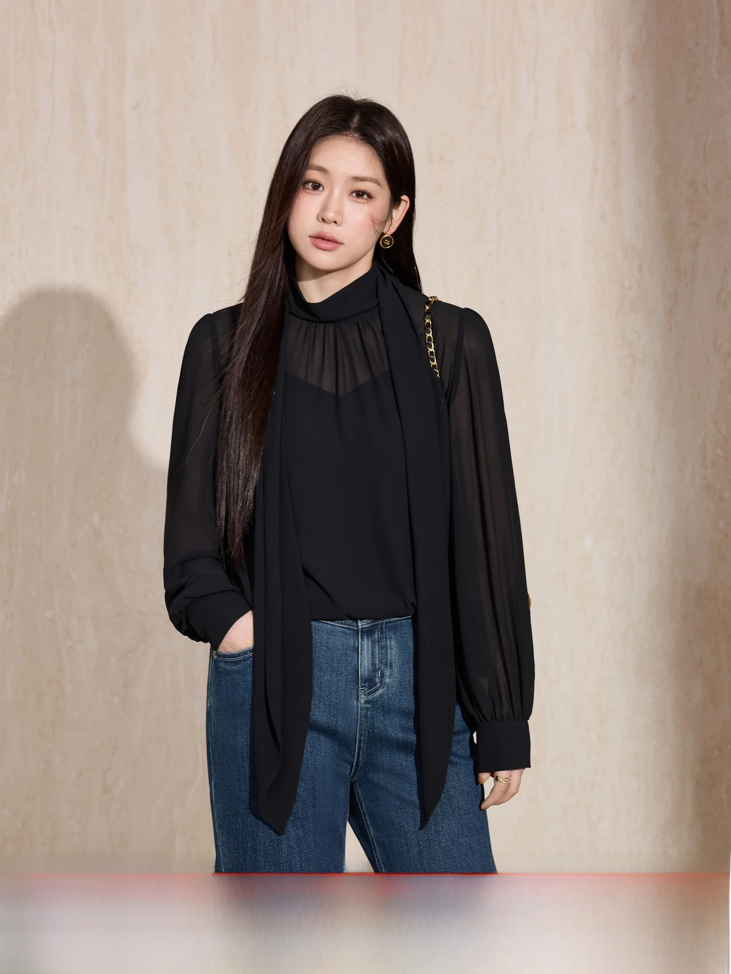 

Ele Large Size Women's irt with Sa Spring Design Chiffon Top Sli Commute Sle Long Sve round Ne Regular Fit