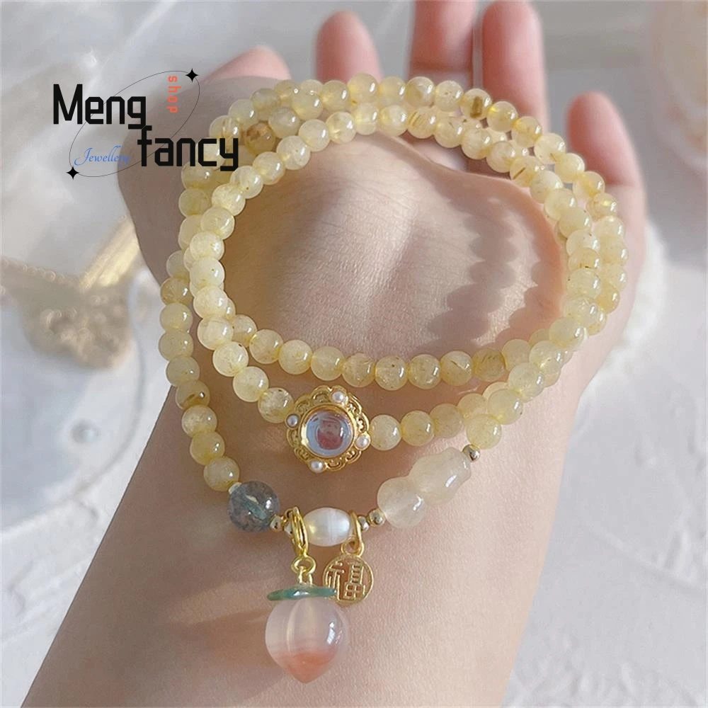 Natural Gold Silk Jade Fortune Bracelet Crystal Peach Small Stringssimple Elegant High-grade Exquisite Popular Fashion Jewelry