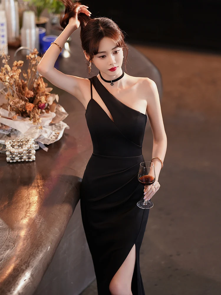 

Stunning Bla Evening Gown Women's 2025 New High-End Luxury Fi Tail Skirt for Important Ocns Sexy mid Waist Zipper Sle