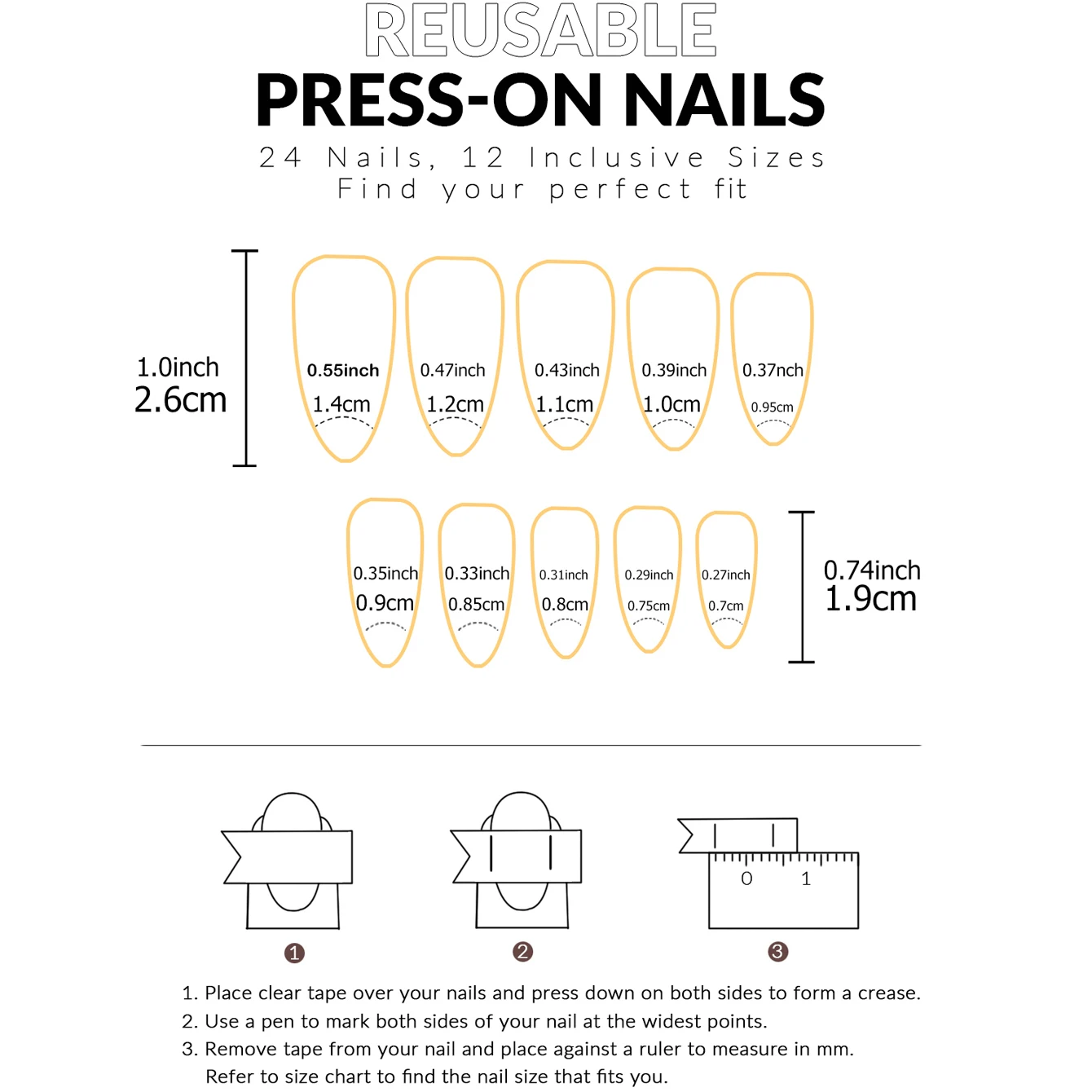 24PCS Pure White Press Nail, Medium Almond, Neutral Pure White Natural Short And Fine High-Heeled Reusable Acrylic Fake Nail image 3