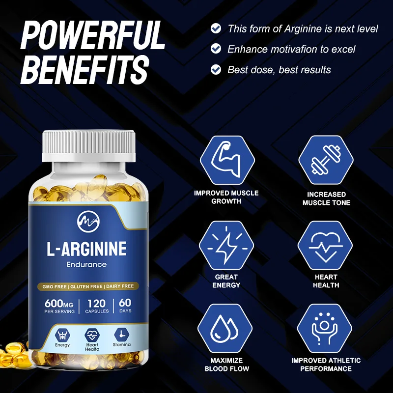 L-Arginine Supplement Helps Build Muscle and Supports Blood Flow, Circulation, Boost Energy Strength Non-GMO