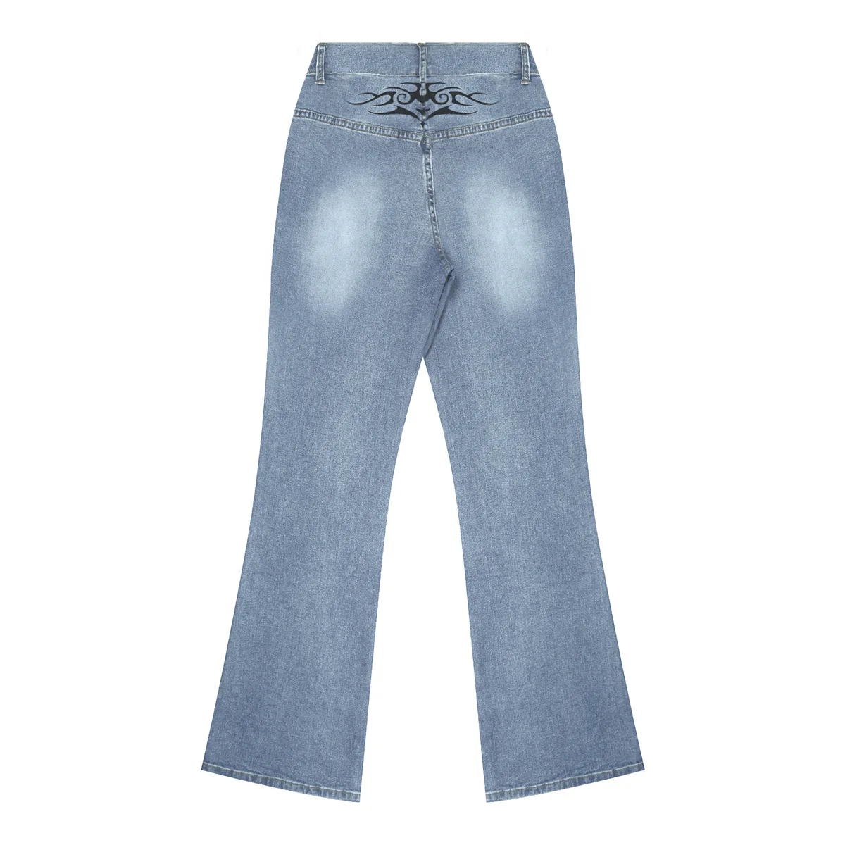 Frauen Denim Hosen Drucken Streetwear Dünne Niedrige Taille Hose Gespleißt Taschen Taste Bootcut Hose Vintage Jeans Frühling Herbst