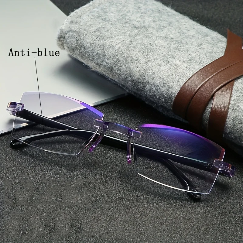 Intelligent Zoom Reading Glasses Women Men Rimless Anti Blue Light Bifocal Presbyopia Glasses for Near and Far Viewing