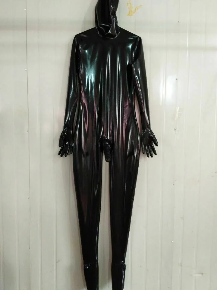 

Christmas Latex Rubber Gummi Catsuit Overall Black Hood Ganzanzug Bodysuit Cosplay