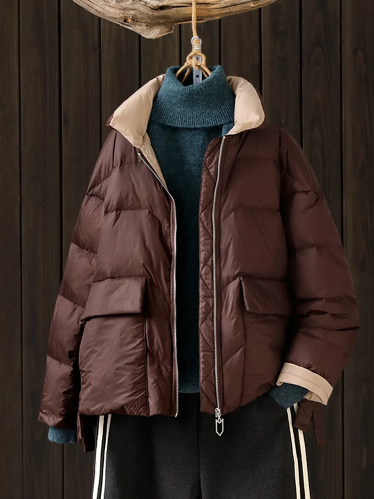 SEDUTMO Winter Warm Thick Duck Down Coat Women Oversize Short Casual  Jackets Autumn Fashion Patchwork Pocket Parkas ED1731