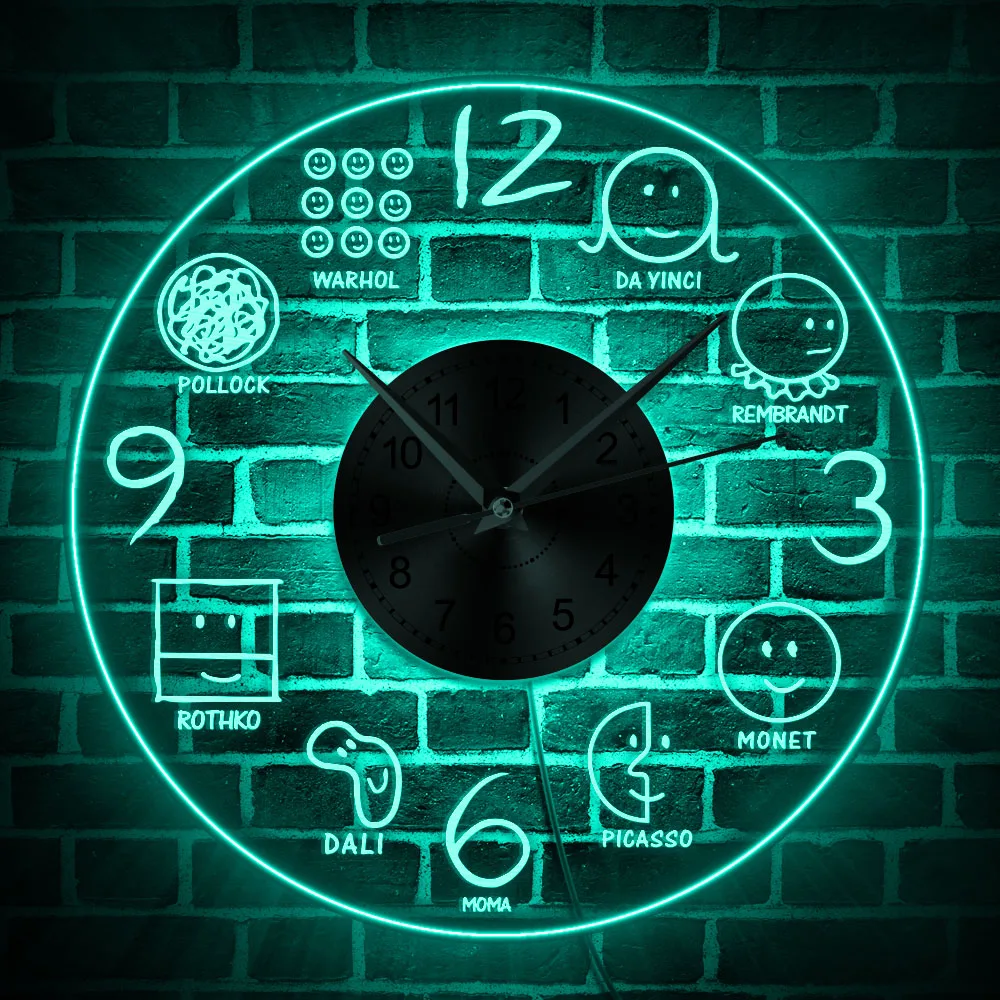 Artist History Of Art Decorative LED Wall Clock Da Vinci Monet Picasso Dali Art Lovers Home Decor Clock Neon Lighted Wall Watch