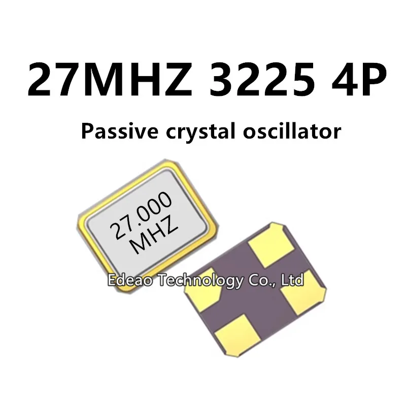 20~100PCS/Lot Passive crystal oscillator 27MHZ 3225 4pin 27.000MHZ 3.2*2.5 Quartz Resonator Metal SMD 27M  27.000 MHZ