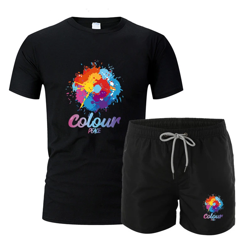 

Летний комплект шорт с короткими рукавами из чистого хлопка, мужской быстросохнущий дышащий спортивный комплект, комплект футболок с короткими рукавами, мужской бег