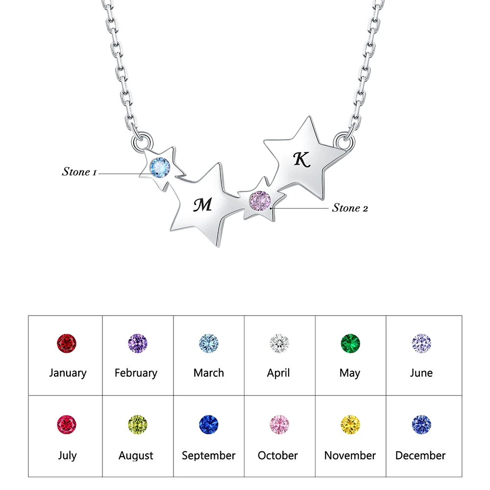 Personalized Star Initial Necklace 925 Sterling Silver Birthstone Pendant Custiomized Jewelry Birthday Gift for Women Mom Friend