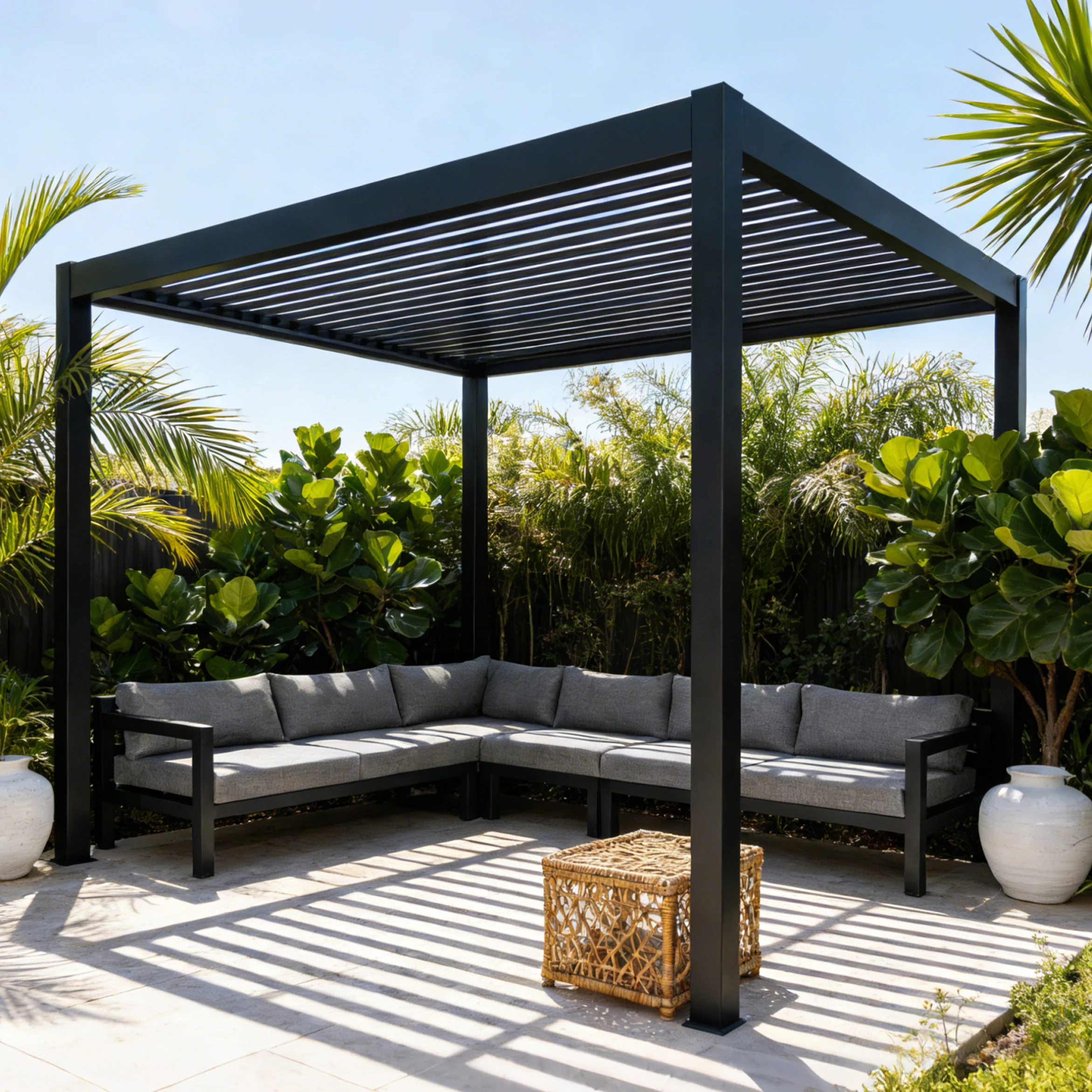 Outdoor Louvered Shade Waterproof Powder Coated System Aluminium Electric Motorized Retractable Roof Canopy Pergola Balcony