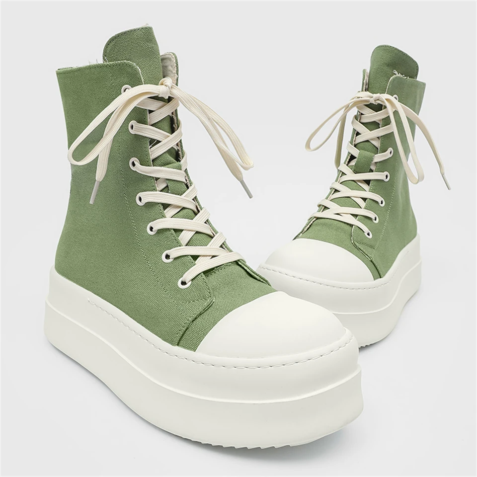 

Women Platform Ankle Boots Unisex Couple High-Top Lace-Up Canvas Shoes Spring Autumn Men Trendy Height-Increasing Design Shoes