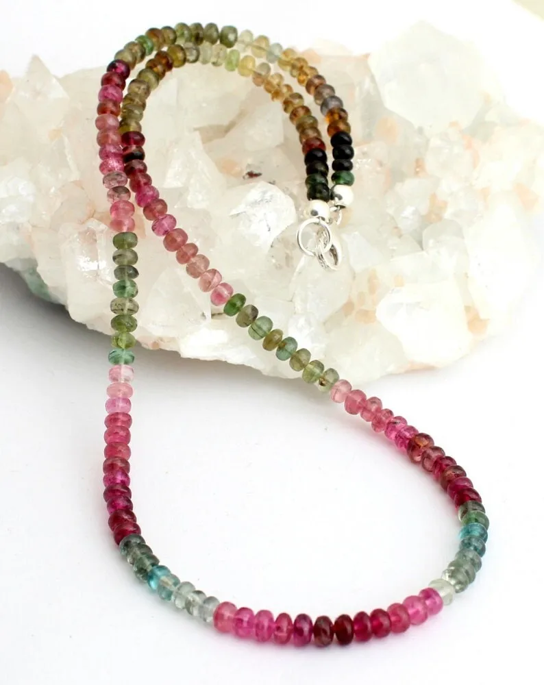 

Мульти арбузный турмалин Rondelle AAA + 3-5 мм бусины из драгоценных камней ожерелье подарок 18 дюймов