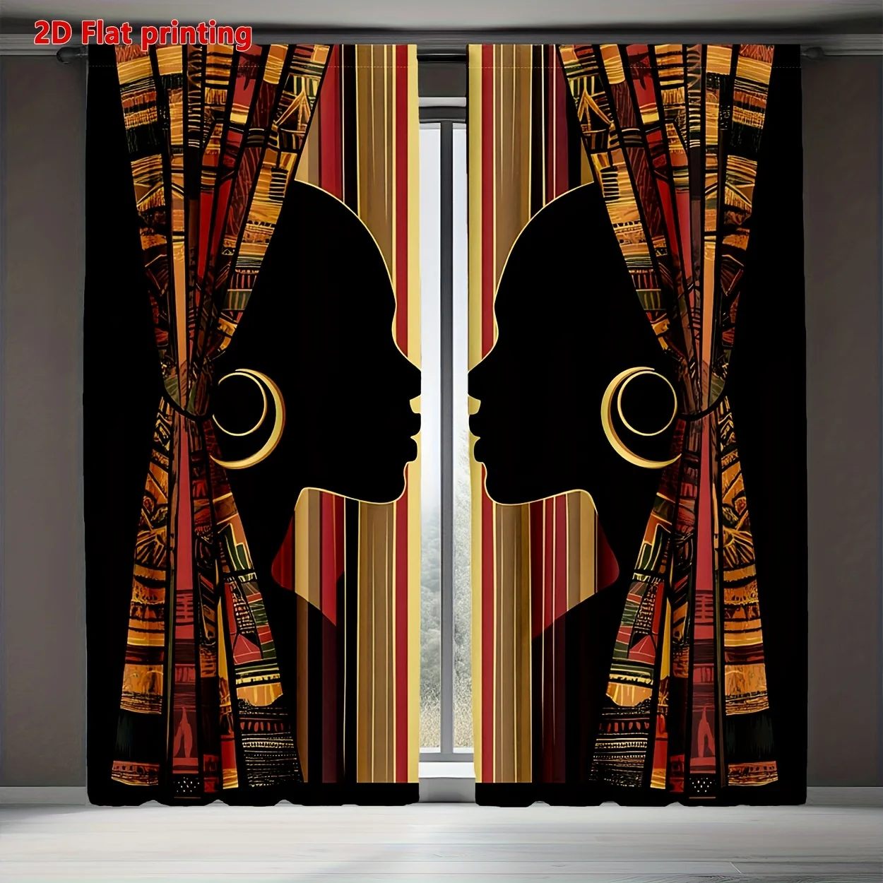 2 pcs, single-layer flat-printed curtains,designed by African women tribes,suitable for living room,bedroom and home decoration