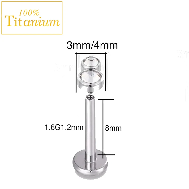 F136 Titanium Straight Rod Internal Thread Labret Lip Studs Inlaid Drilling Ear Nails Tragus Cartilage Piercing Earrings Jewelry