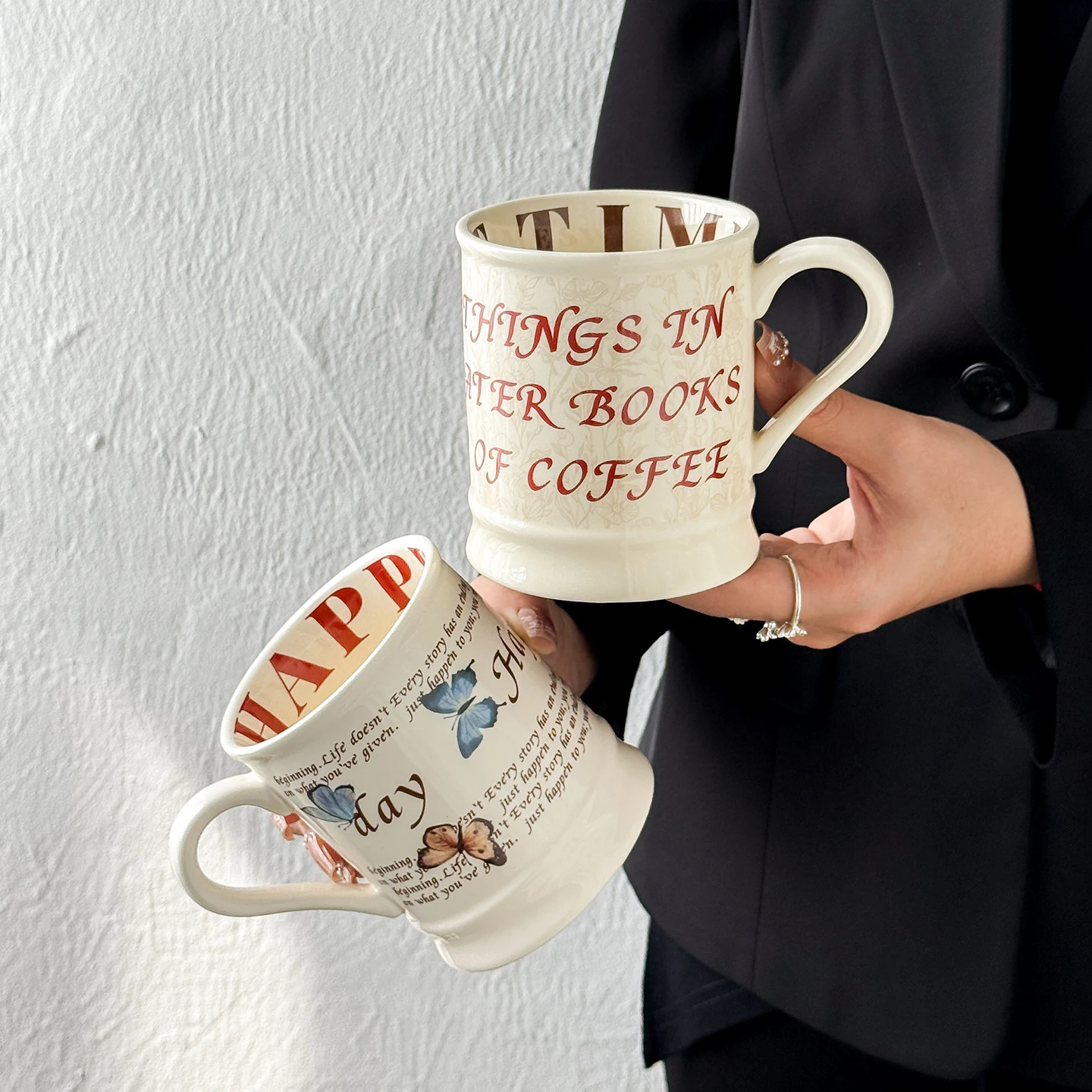 

Керамическая кружка 350 мл, красивая кружка с буквенным принтом и бабочкой, дизайнерские кружки, подарок на день рождения для дома, вечеринки, чашка с ложкой