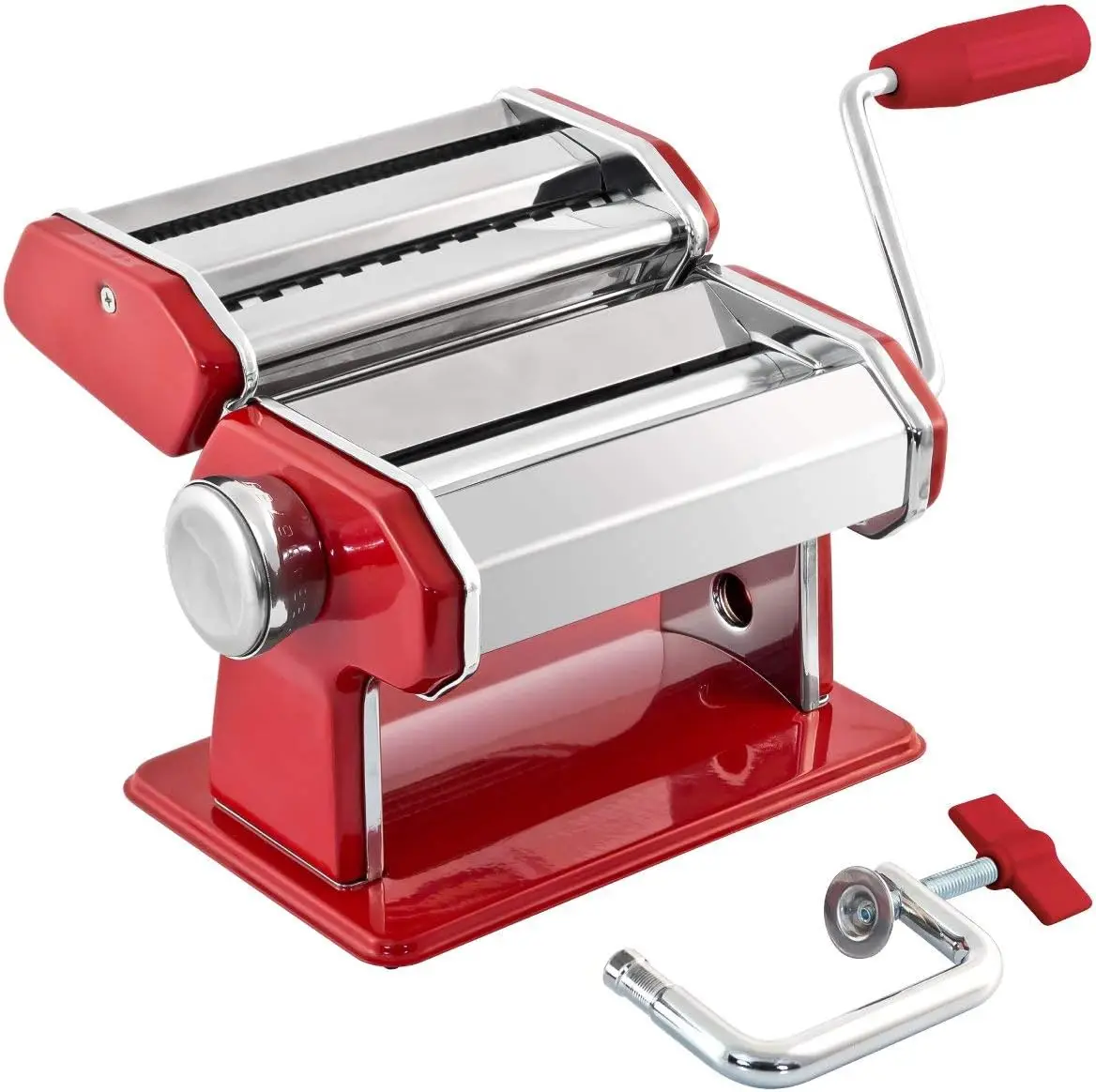 

Stainless Steel Manual Pasta Maker with Adjustable Thickness and Double Cutter for Homemade Spaghetti