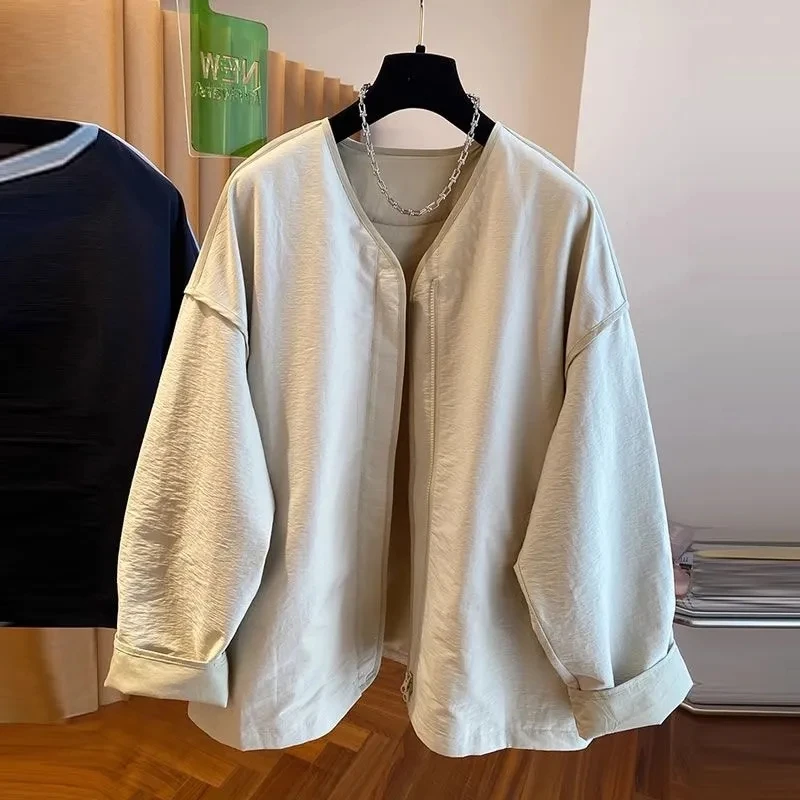 Korean advanced collarless jacket women's Spring and Autumn 2025 new loose thin super-color casual jacket cardigan