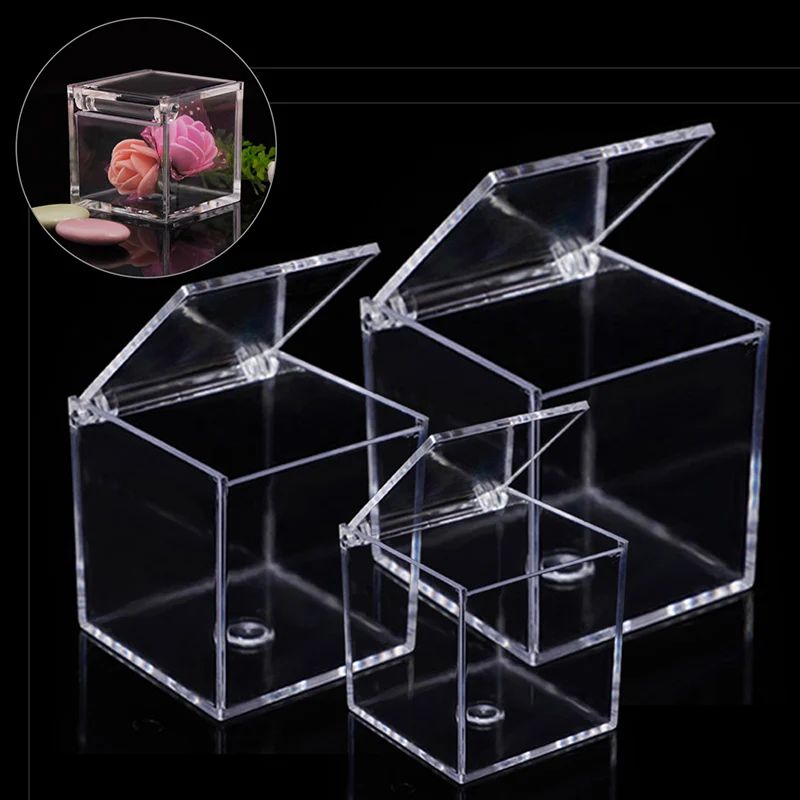 Clear Acryl Cube Favor Box of Plexi Acrylic Glass Plastic Storage Wedding Party Gift Package Organizer Home Office Usage