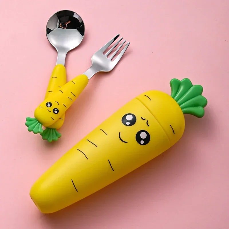 Carrot Baby Feeding Utensils Cartoon Fork Spoon Child Baby Cutlery Set Kids Tableware Kitchen Gadgets Fruit Fork Teaspoon