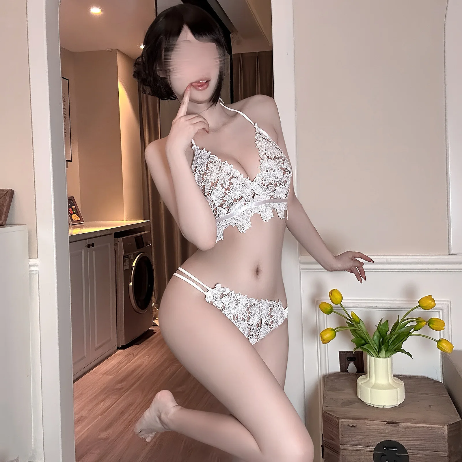 성인 여성을위한 온천 수영복 새로운 여성 레이스 비키니 붕대 속이 빈 유혹 백리스 3 점 섹시한 란제리