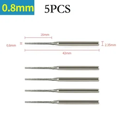 5 uds 0,8/1/1,2/1,5/1,8/2/2,5mm brocas recubiertas de diamante con vástago de 2,35mm vidrio Jade ámbar joyería vidrio diamante broca