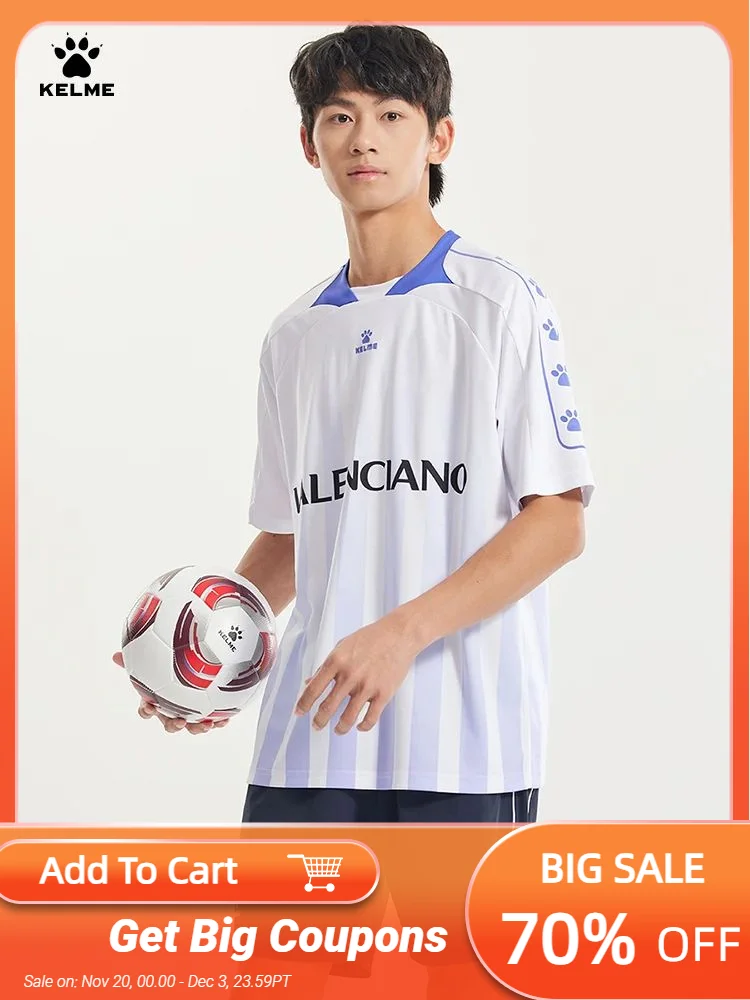 

KELME lapel soccer short sleeve T-shirt men striped sports trend casual shorts a la carte sui