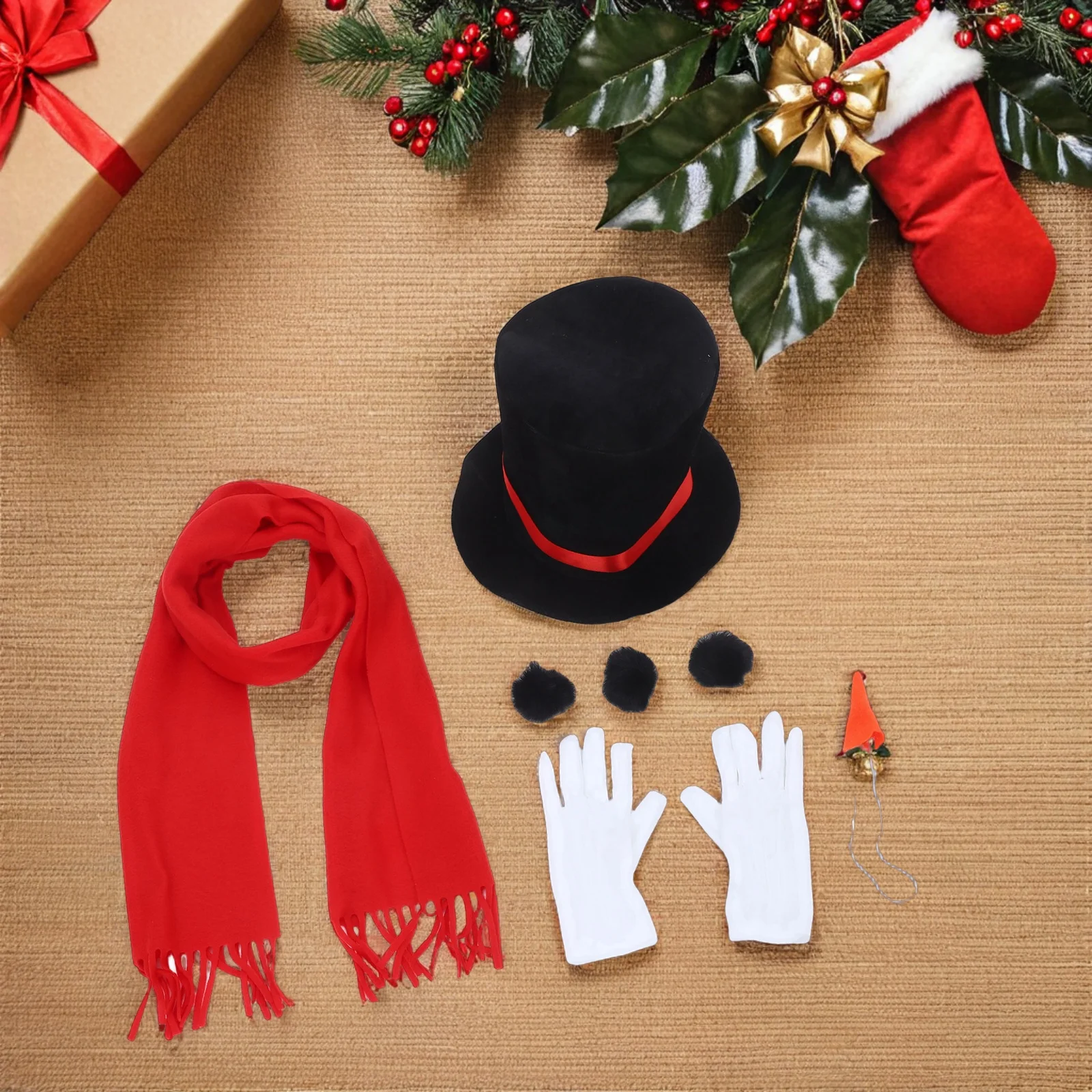 1セットのコスチュームキット、クリスマススノーマンアクセサリー（大人用）、DIYウィンターパーティードレスアップセット、帽子付きフロスティスノーマンコスチューム