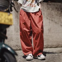 Maden Outdoor Lightweight Quick-Dry Cargo Pants Women Summer Elastic Waist Parachute Pants Pockets Solid Color Straight Trousers