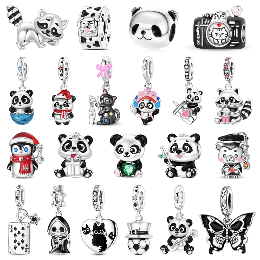 

Popular 925 Sterling Silver Little Raccoon Beads & Panda Dangle Charm Fits Bracelet Black And White Combination Pendant Gifts