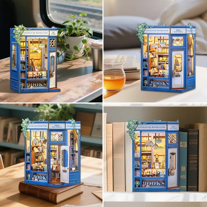CUTEBEE Miniature Bookstore Kit 3D Wooden Dollhouse with Detailed Furniture  Warm Lighting Relaxing DIY Project for Teens Adults