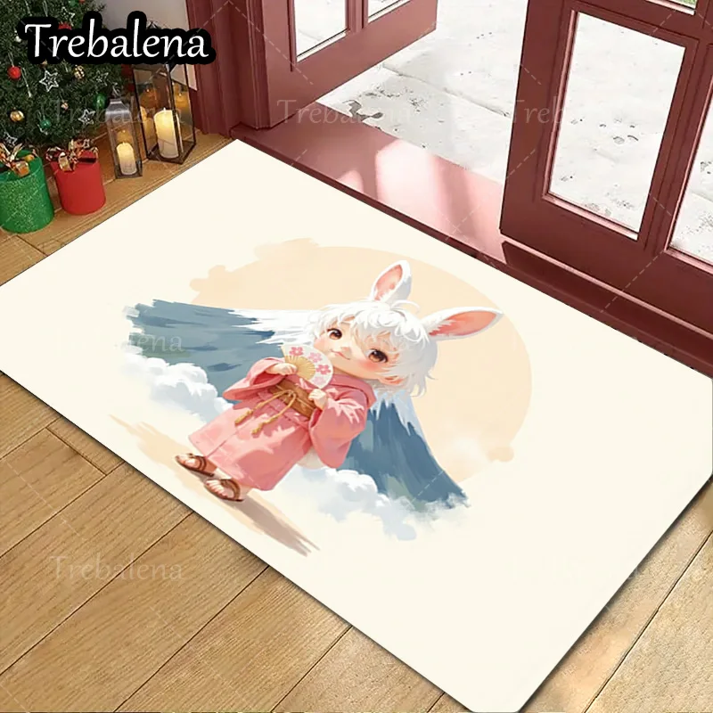

1pc Welcome Door Mat Cute Anime Bunny Girl Doormat Soft Indoor Outdoor Rug Welcome Mat