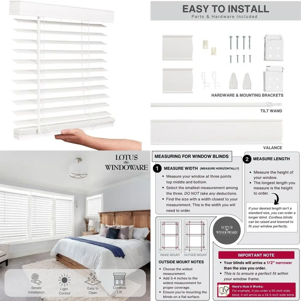 

2 White Horizontal Blinds, 35 W x 60 L, Smooth Style for Living Room or Bedroom Windows