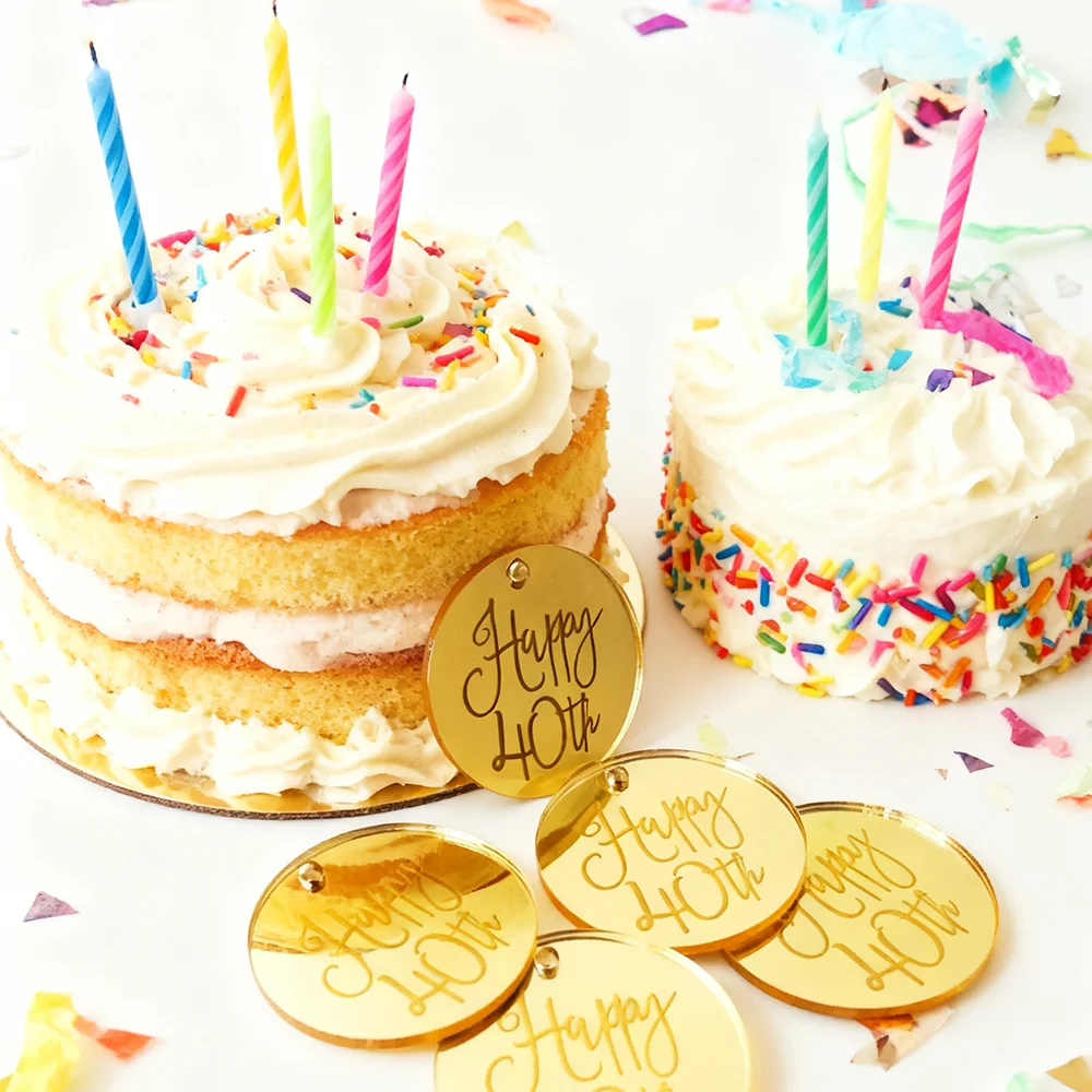 10 قطعة 5 سنتيمتر سعيد 40th محفورة مرآة الاكريليك هدية العلامات حفلة عيد ميلاد إمدادات رائعة الديكور كأس للنبيذ التسمية صديق المفضلة #3