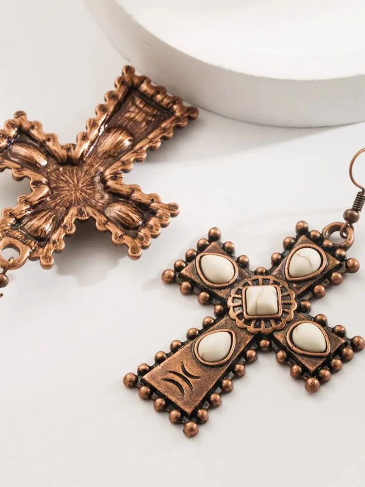 أقراط على الطراز الغربي القديم الأوروبي والأمريكي، أقراط متقاطعة على شكل قطرة ماء فيروزية، أقراط رائجة البيع #6