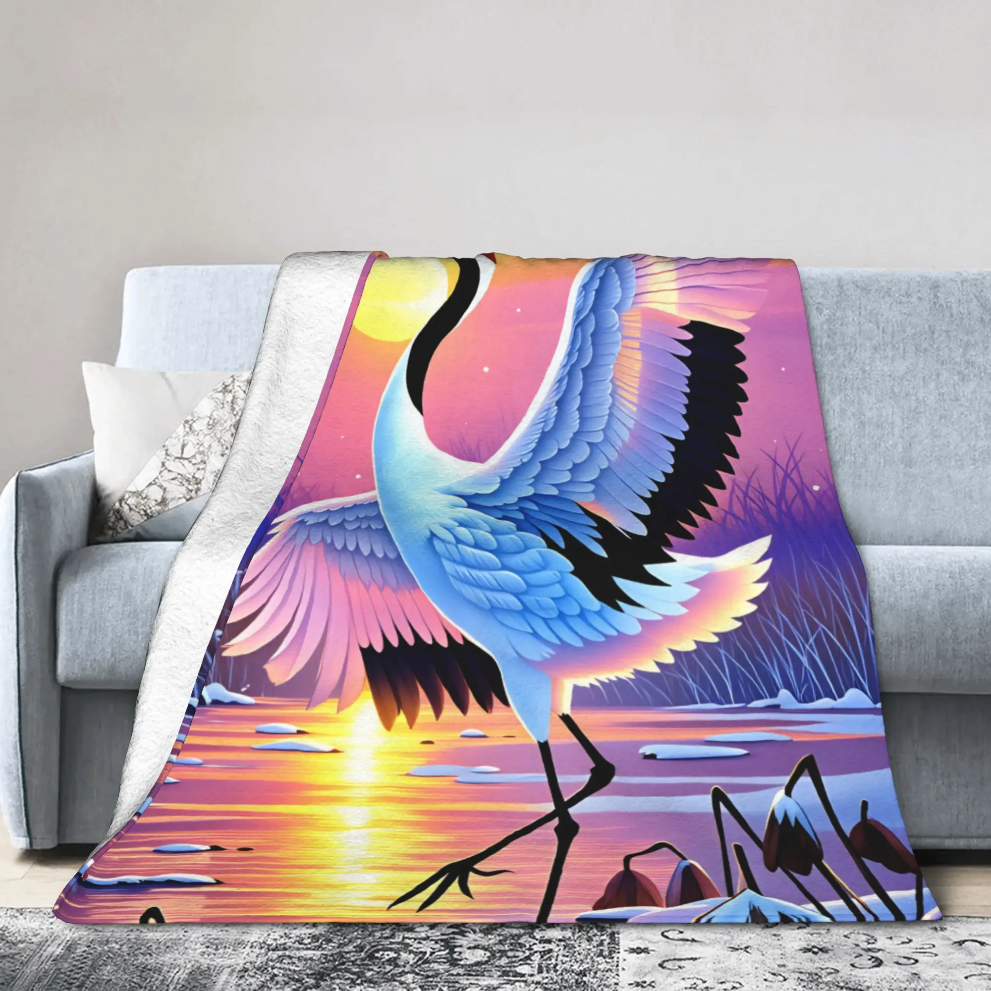 Chinese Style Crane Plush Blanket Boy Girl  Flannel Throw Blanket For Couch Chair Sofa Bed Super Soft Custom Quality Bedspread