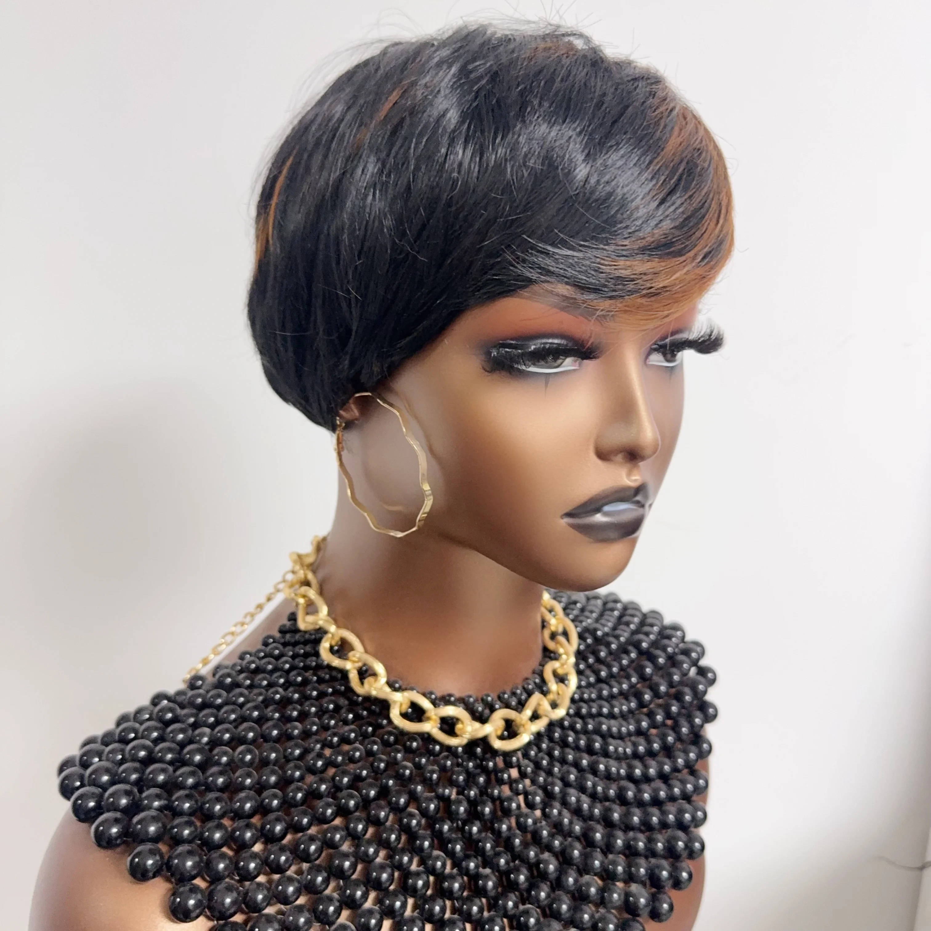 WIGERA Highlight Synthetic Short Straight Pixie Cut Hair Bob Wig Ombre Honey  Light Bronw Mix Black Layered Hair Wigs For Woman