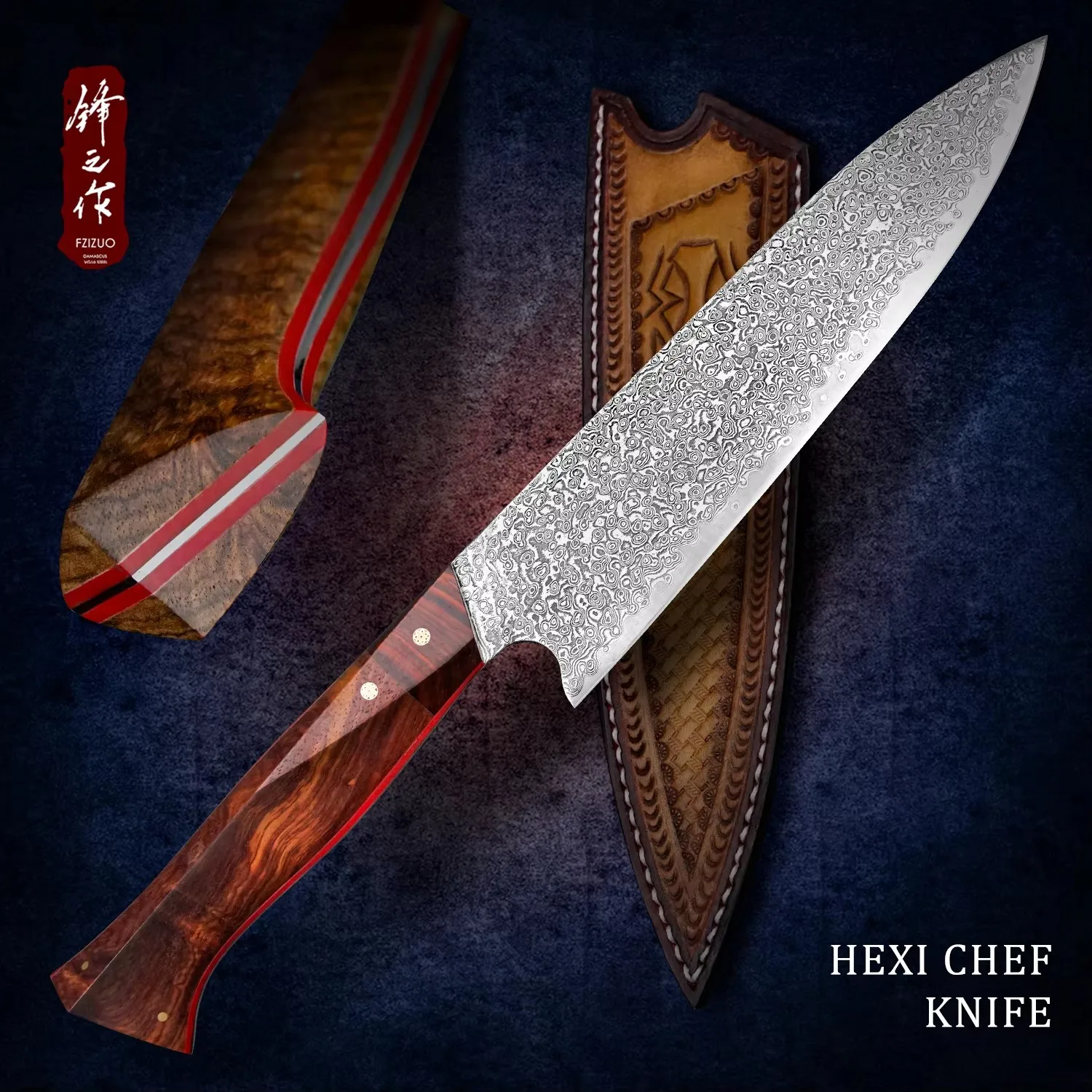 FZIZUO 8'' VG10 Damascus Steel Full Tang Kitchen Knife Stainless Steel Professional Chef knife Handmade Cooking Knives