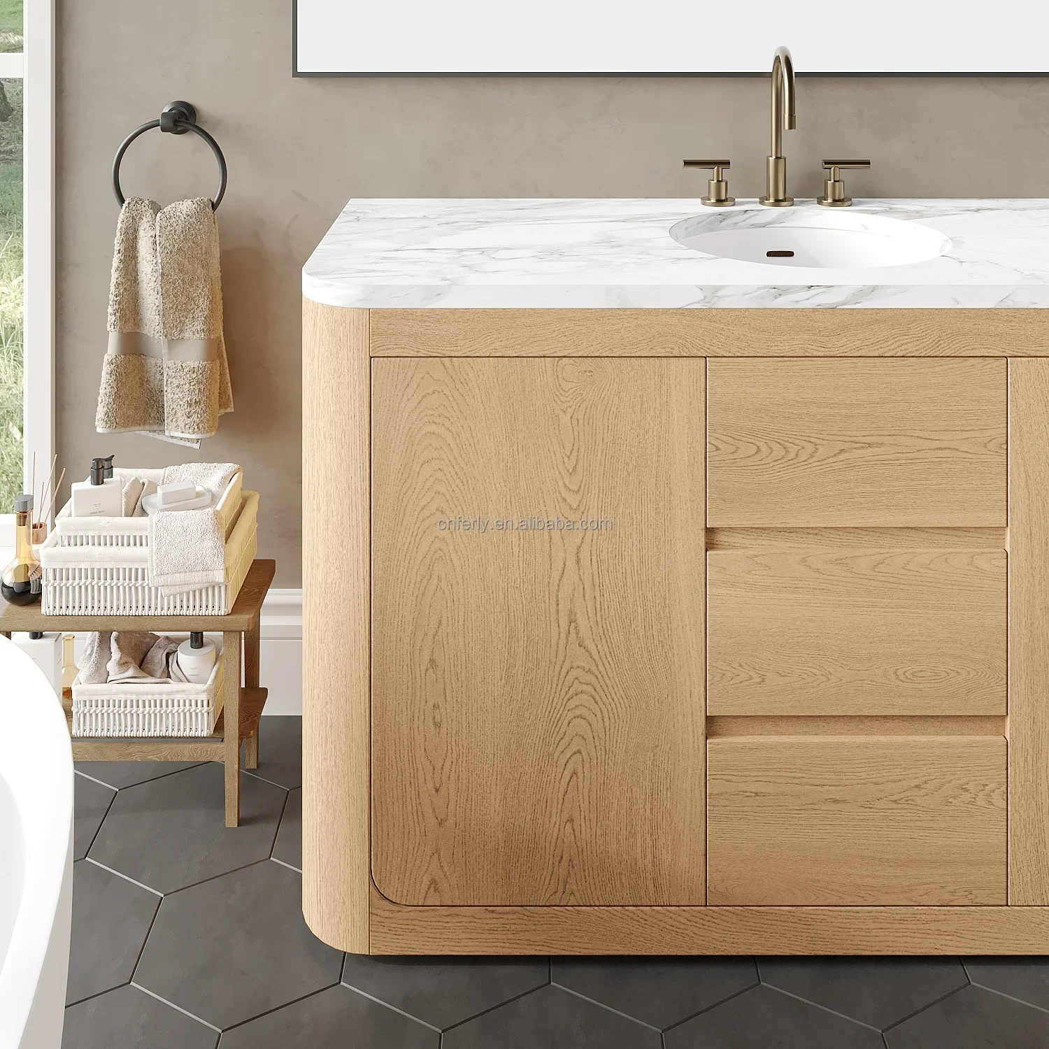 American Style Hot Oak Wood Single Extra-Wide Bathroom Vanities Modern Style Bathroom Cabinets For Sale